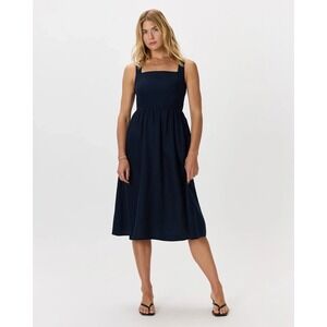 Quince 100% Linen Dress L Navy Blue Sleeveless Midi Minimalist Summer EU Linen